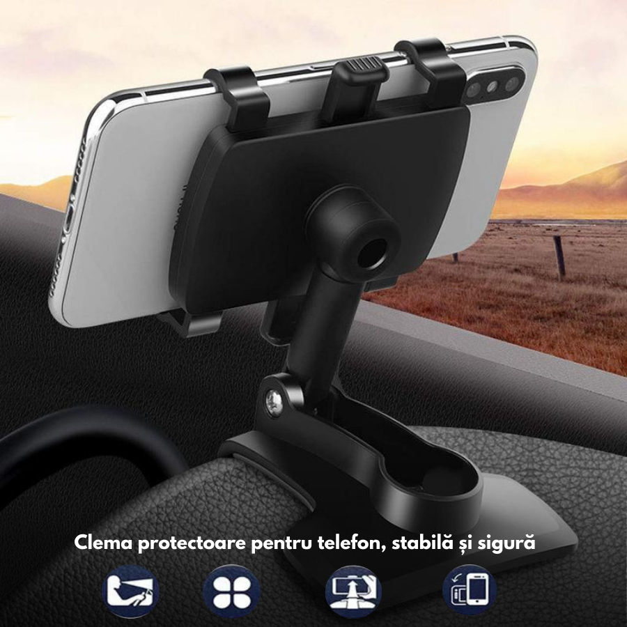 Suport auto pentru telefon cu rotație 360° – Universal, prindere puternică și utilizare hands-free 🚗📱