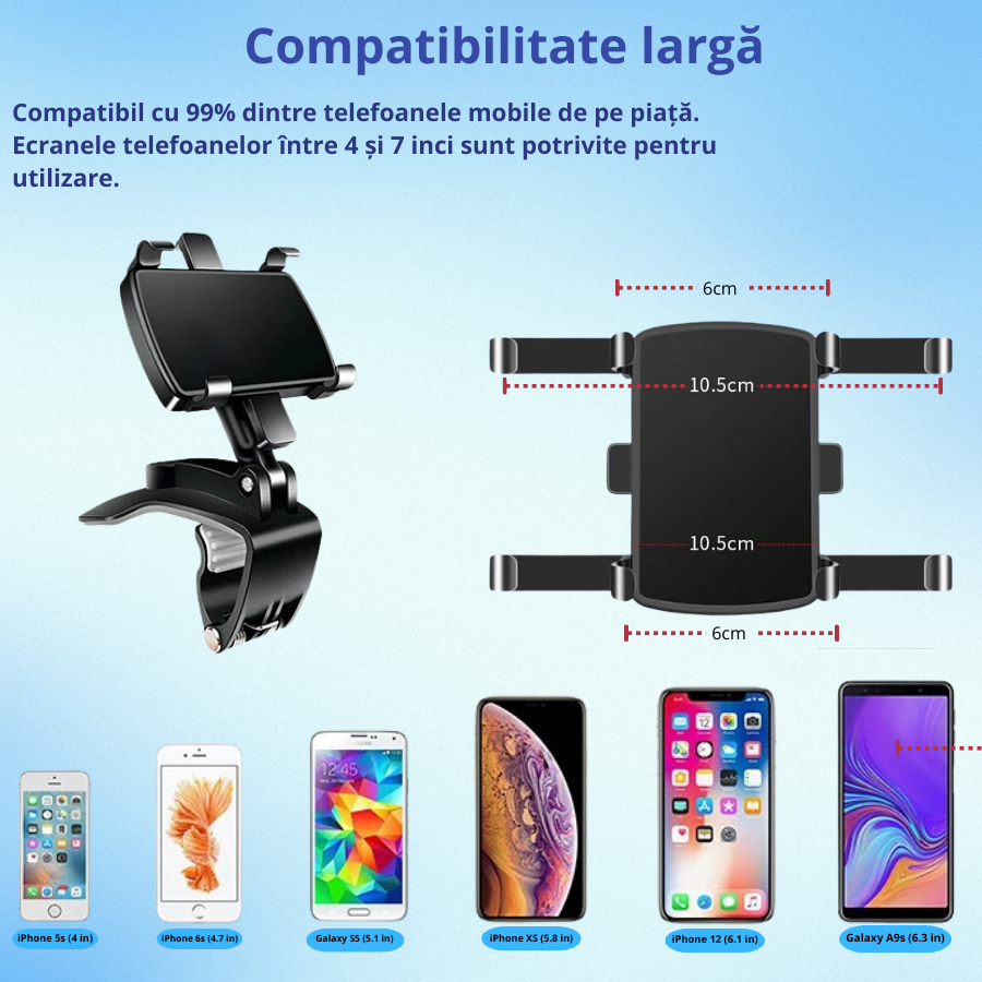Suport auto pentru telefon cu rotație 360° – Universal, prindere puternică și utilizare hands-free 🚗📱